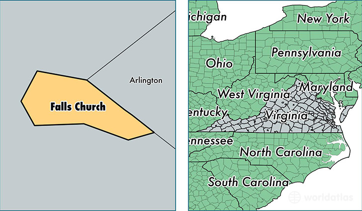 location of Falls Church City county on a map