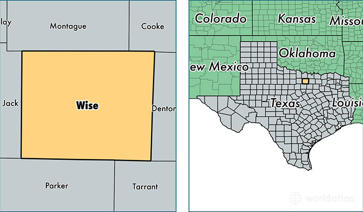 location of Wise county on a map