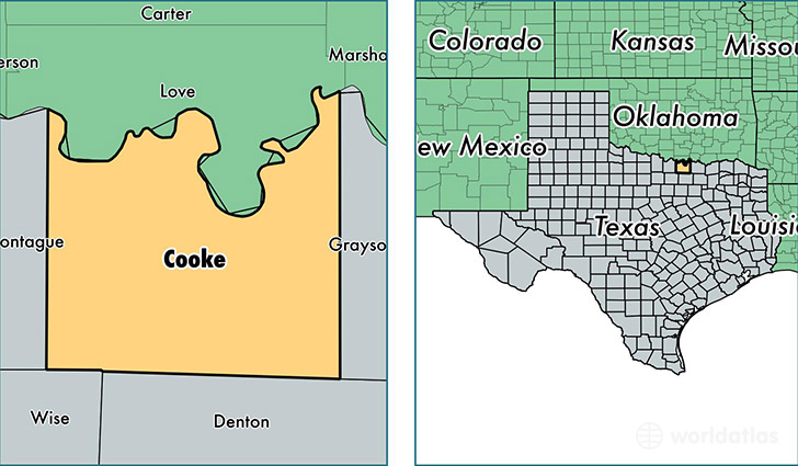 location of Cooke county on a map