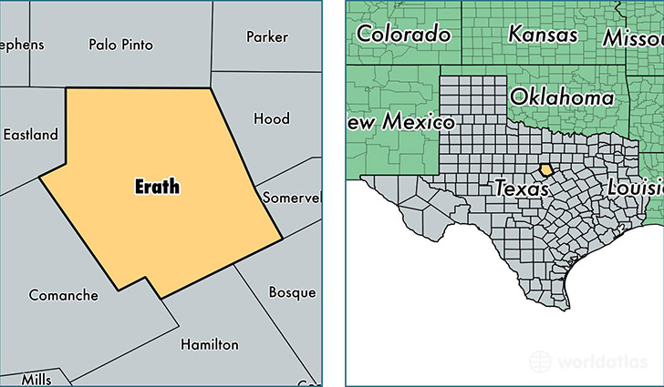 location of Erath county on a map