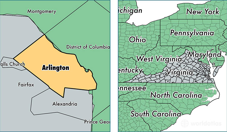 location of Arlington county on a map