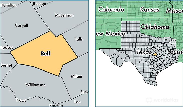 location of Bell county on a map
