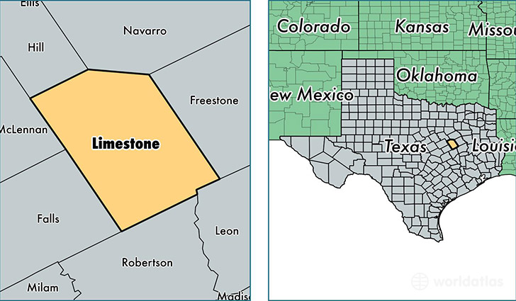location of Limestone county on a map