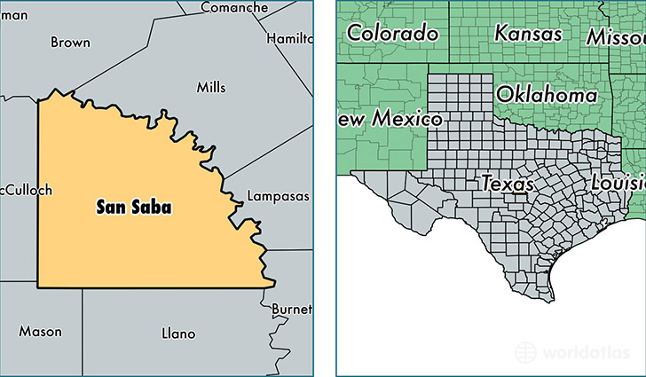 location of San Saba county on a map