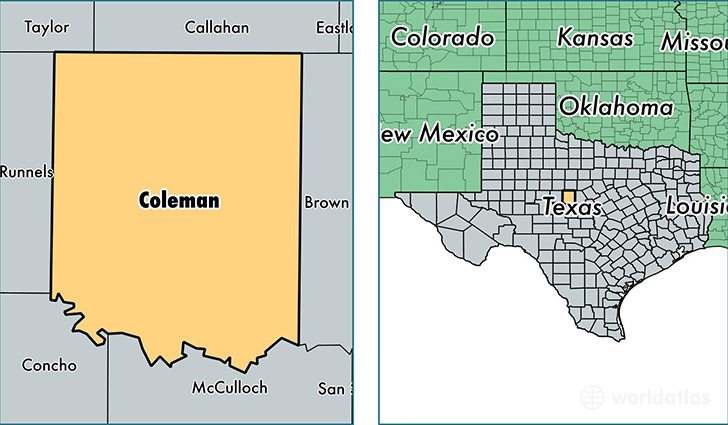 location of Coleman county on a map