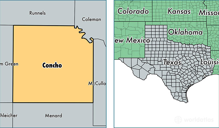 location of Concho county on a map