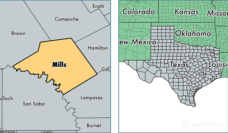 location of Mills county on a map