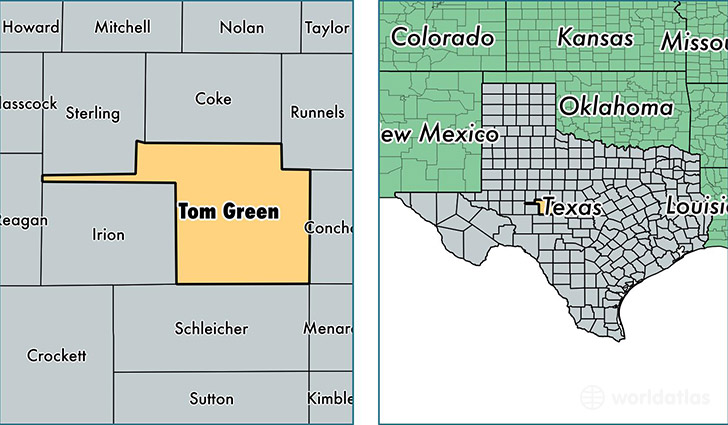location of Tom Green county on a map