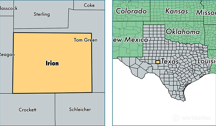 location of Irion county on a map