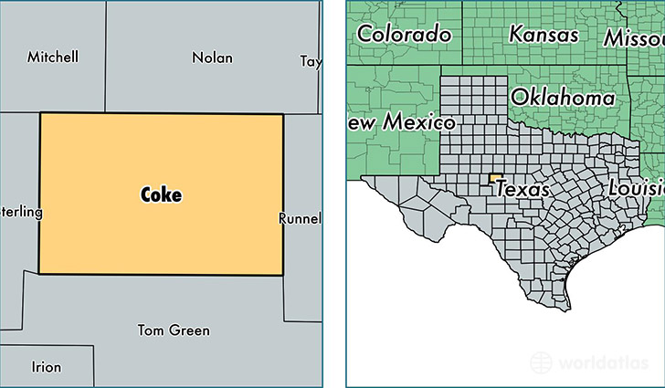 location of Coke county on a map