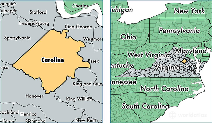 location of Caroline county on a map