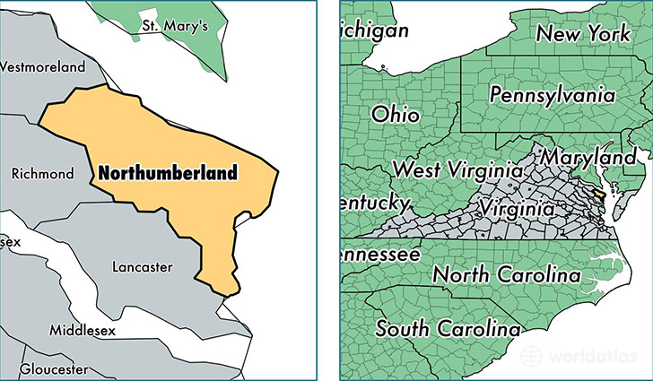 location of Northumberland county on a map