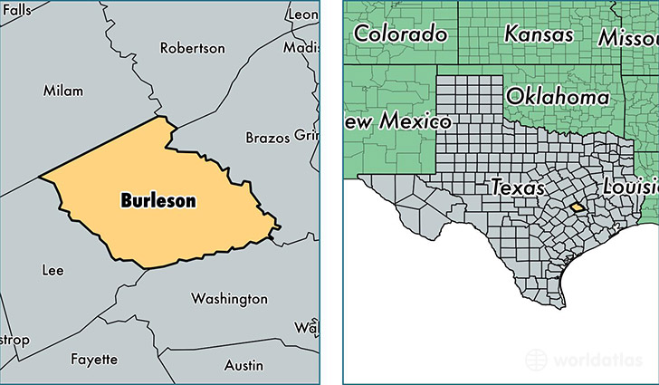 location of Burleson county on a map