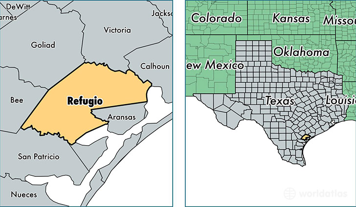 location of Refugio county on a map