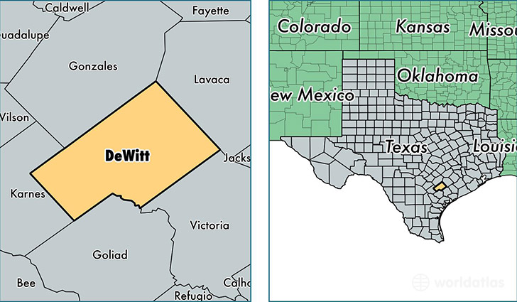 location of De Witt county on a map