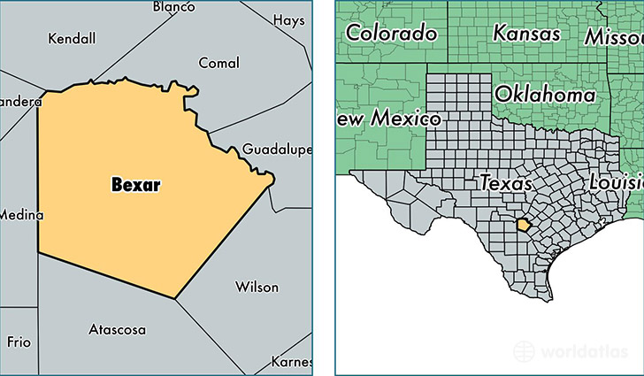 location of Bexar county on a map