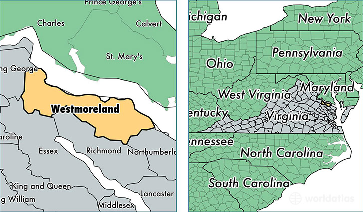 location of Westmoreland county on a map