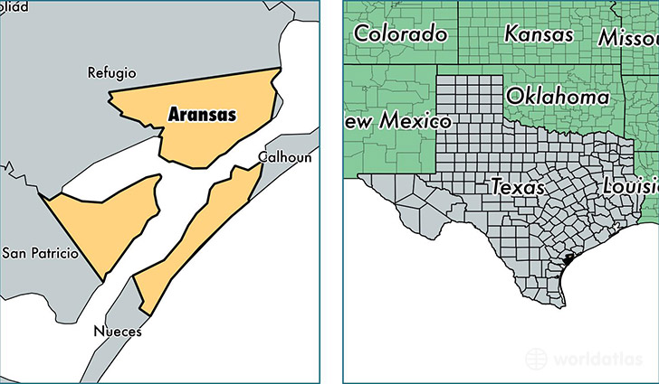 location of Aransas county on a map