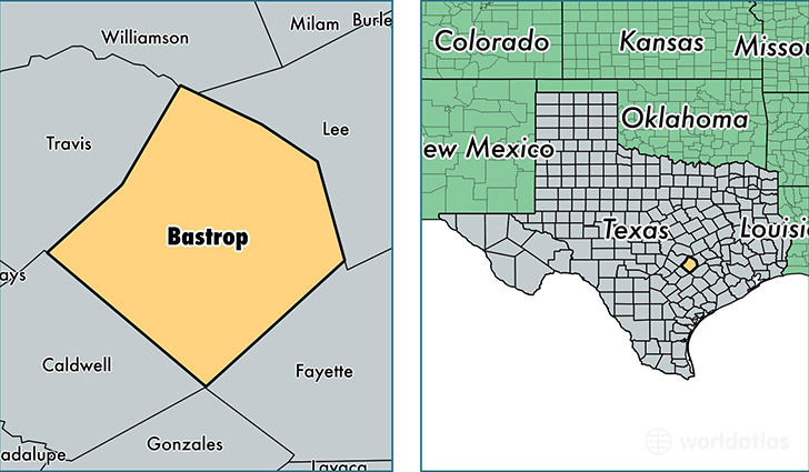 location of Bastrop county on a map