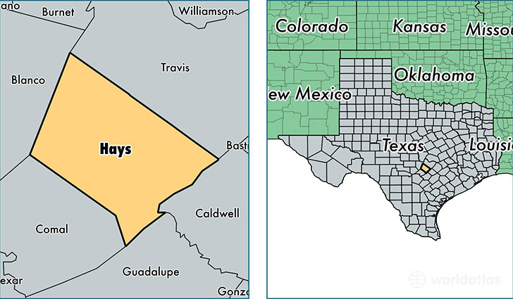 location of Hays county on a map