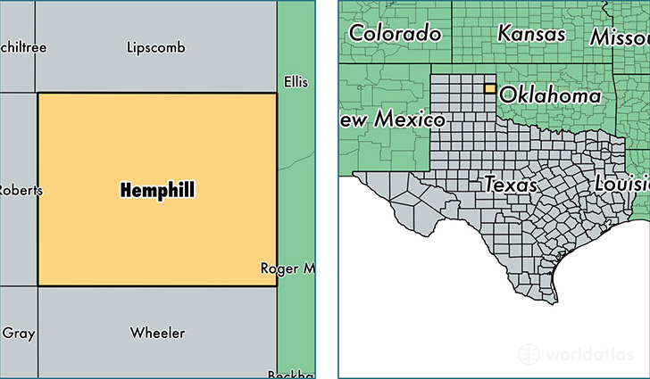 location of Hemphill county on a map
