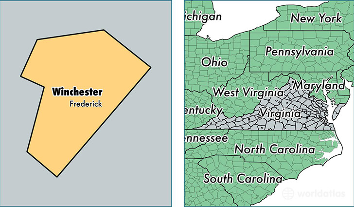 location of Winchester City county on a map