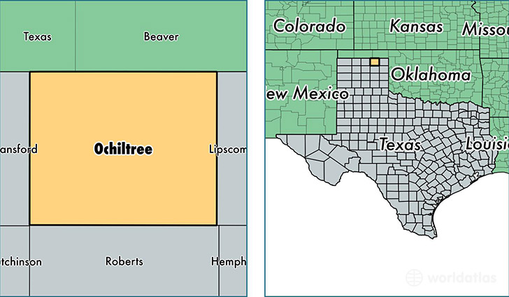 location of Ochiltree county on a map
