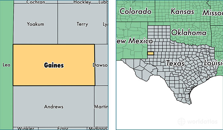 location of Gaines county on a map