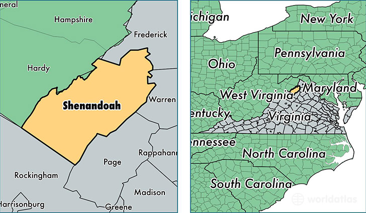 location of Shenandoah county on a map