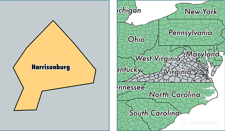 location of Harrisonburg City county on a map