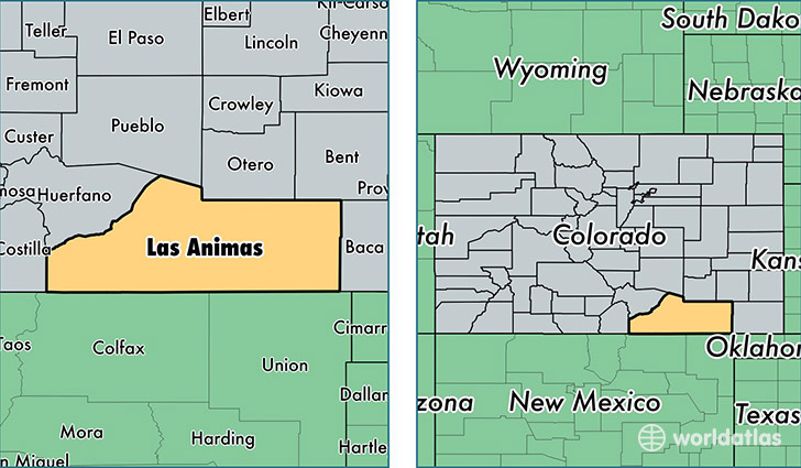 location of Las Animas county on a map