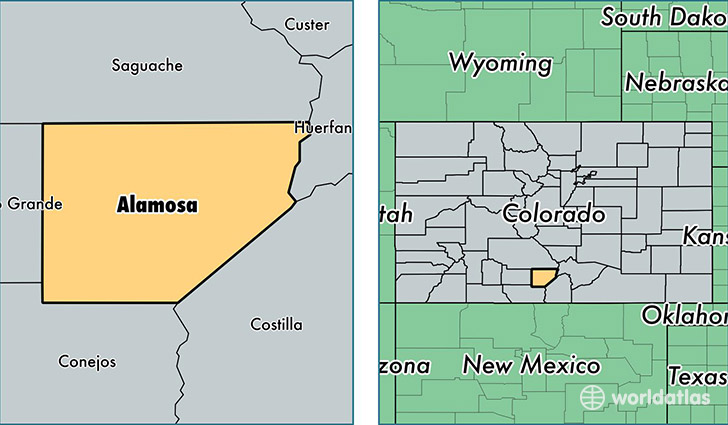 location of Alamosa county on a map