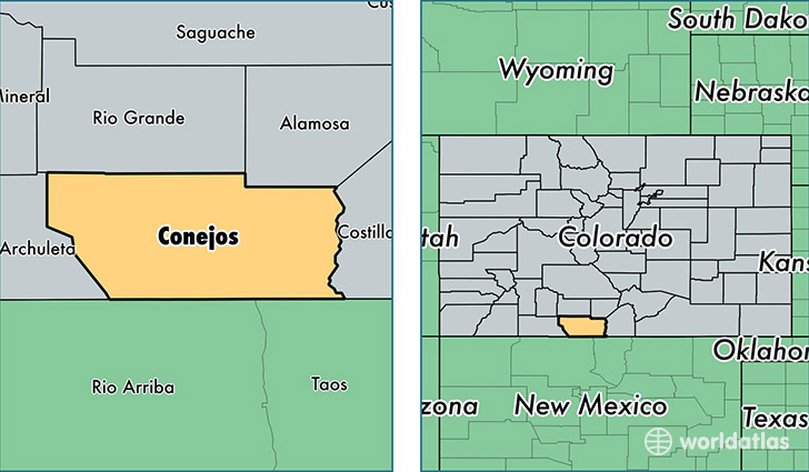 location of Conejos county on a map