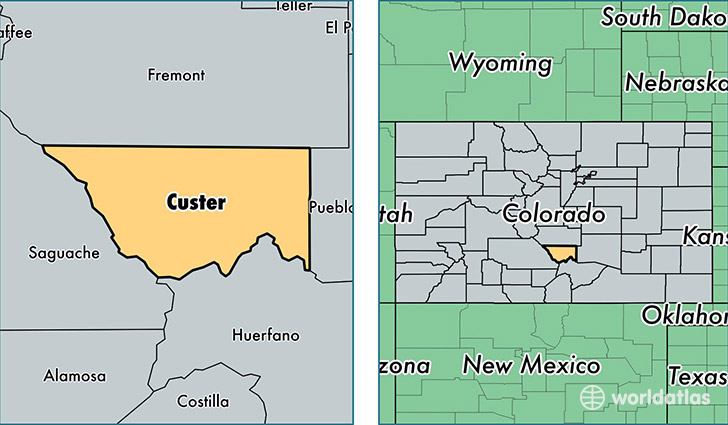 location of Custer county on a map