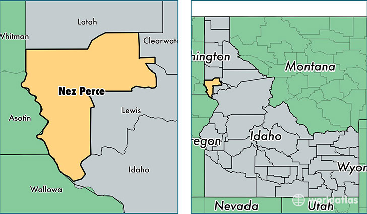 location of Nez Perce county on a map