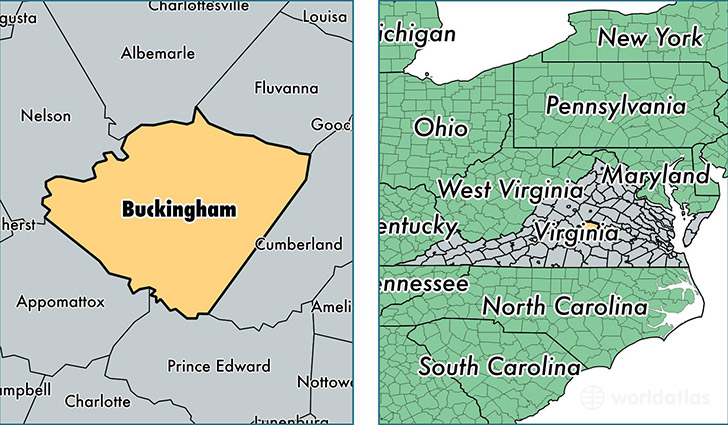 location of Buckingham county on a map