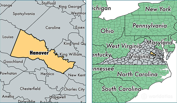 location of Hanover county on a map