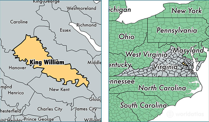 location of King William county on a map