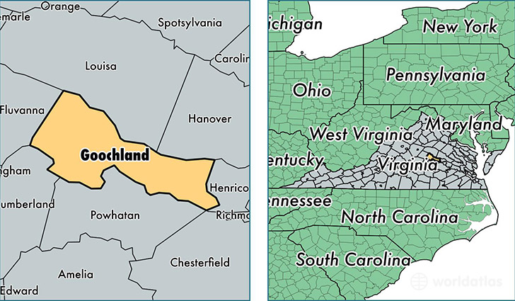 location of Goochland county on a map