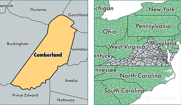 location of Cumberland county on a map