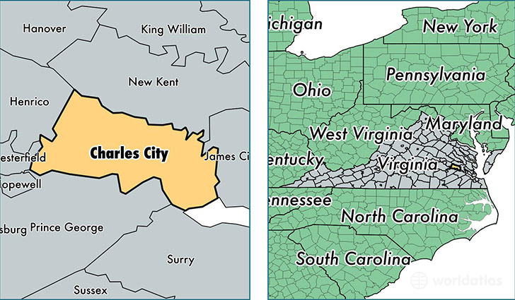 location of Charles City county on a map