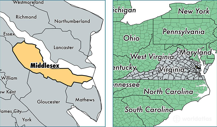 location of Middlesex county on a map