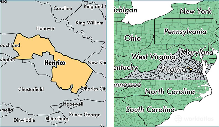 location of Henrico county on a map