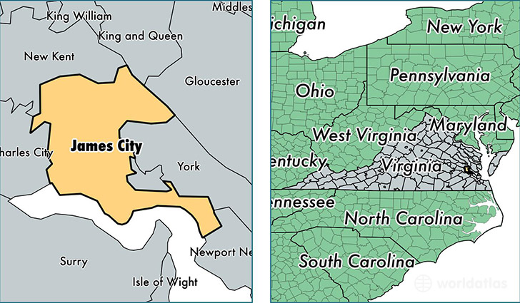 location of James City county on a map