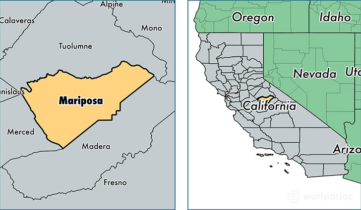 location of Mariposa county on a map