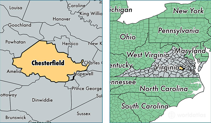 location of Chesterfield county on a map