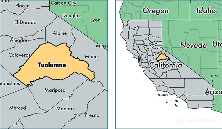 location of Tuolumne county on a map