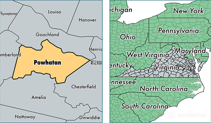 location of Powhatan county on a map