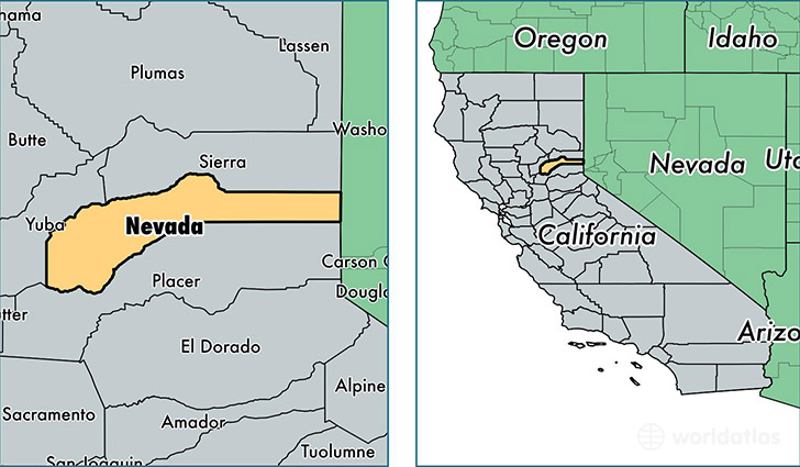 location of Nevada county on a map