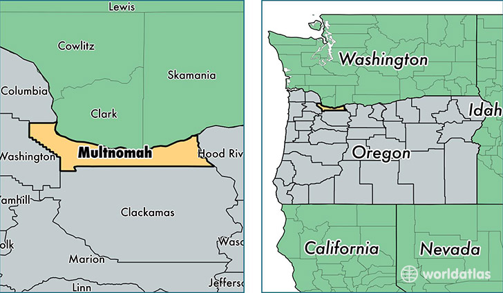 location of Multnomah county on a map